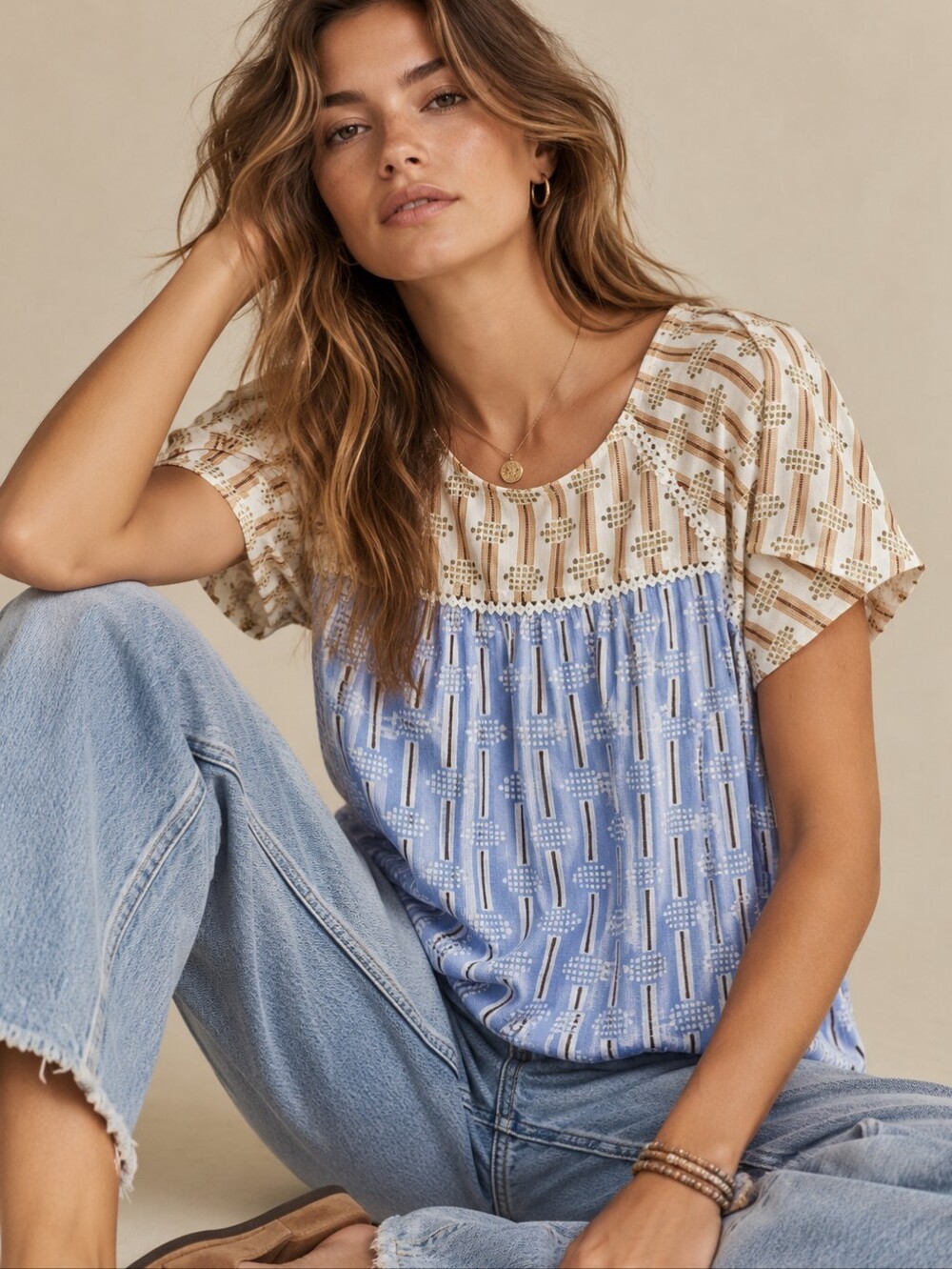 NWT KOPAL NY x ANTHROPOLOGIE Indian Block Print Cotton Blouse Top Shirt Small
